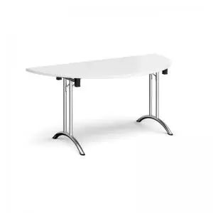 image of Semi circular folding leg table with chrome legs and curved foot rails