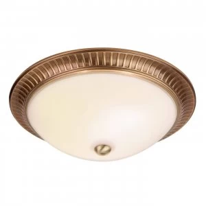 Image of 2 Light Flush Ceiling Light Antique Brass, Acid Glass, E14