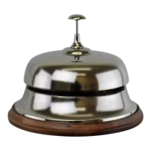 Image of Large Silver Metal Bell With Wooden Base