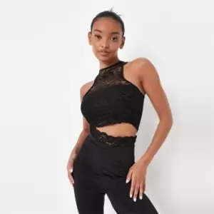 image of Missguided Coord Lace Trim Top - Black