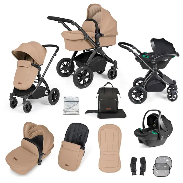 image of Ickle Bubba Stomp Luxe All-in-One I-Size Travel System With Isofix Base - Black / Desert / Black