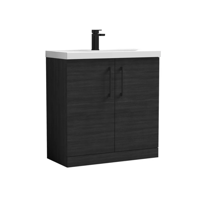 Image of Balterley Level Contemporary Bathroom Floor Standing 2 Soft Close Door & Mid-Edge Vanity Unit Basin, Charcoal Black, 810mm