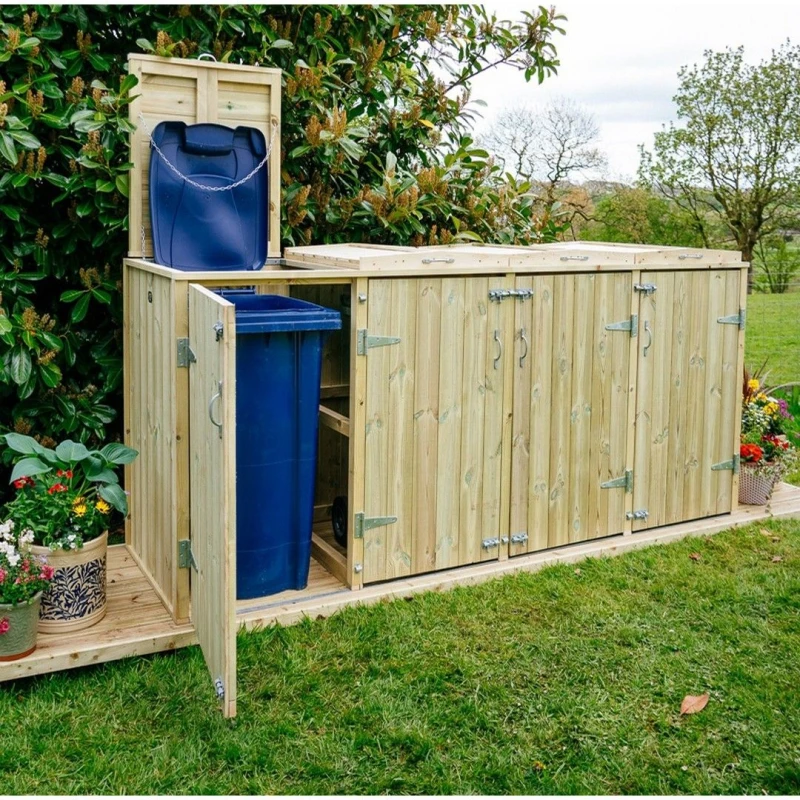 Image of Buttercup Farm Shireburn Quad Wheelie Bin Store - Timber - Fits 4 x 140L Wheelie Bins in Brown Brown Unisex