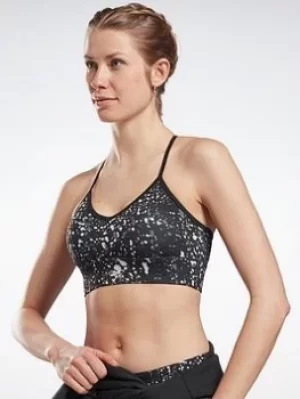Image of Reebok Workout Ready Printed Sports Bra, Black Size M Women