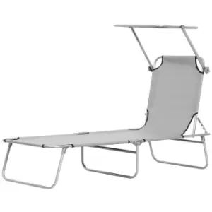 image of Outsunny Reclining Chair Folding Lounger Seat with Sun Shade Awning Beach Garden Outdoor Patio Recliner Adjustable, Light Grey