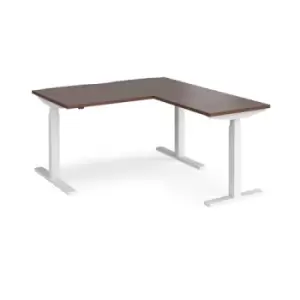 image of Height Adjustable Desk Rectangular Desk With Return 1400mm Walnut Tops With White Frames Elev8 Touch