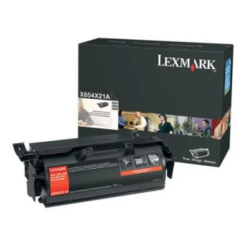 image of Lexmark X654X21E Black Laser Toner Ink Cartridge