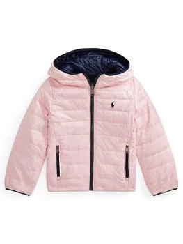 Image of Ralph Lauren Girls Reversible Padded Coat - Pink/Navy, Pink/Navy, Size 7 Years=S, Women