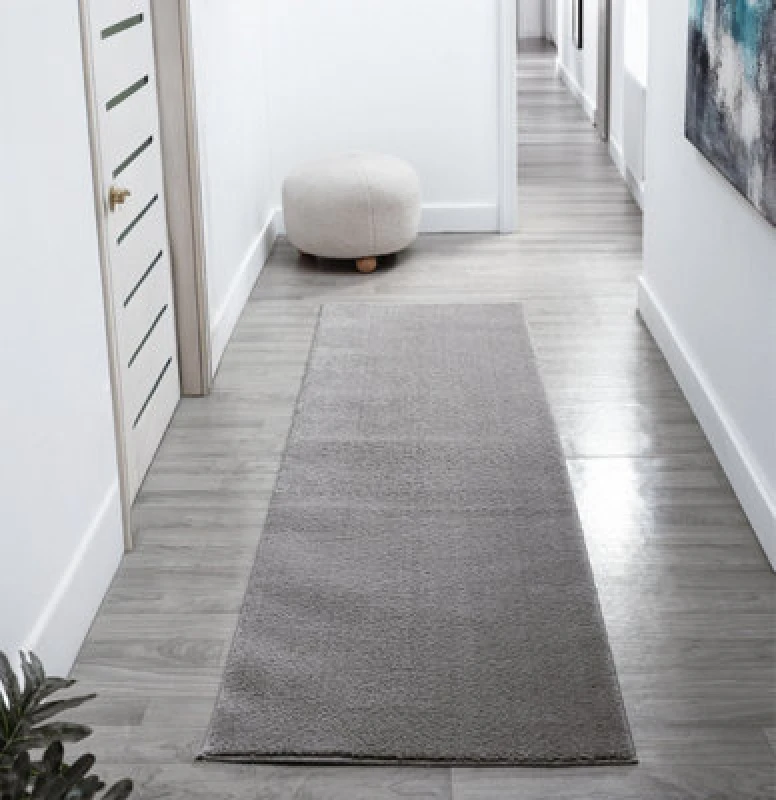 Image of Comfy Washable Low Pile Living Room Area Rug - Anti Slip Felt Backing Dark Grey 60Cm X 200Cm