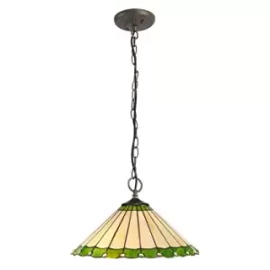 Image of 3 Light Downlighter Ceiling Pendant E27 With 40cm Tiffany Shade, Green, Crystal, Aged Antique Brass - Luminosa Lighting