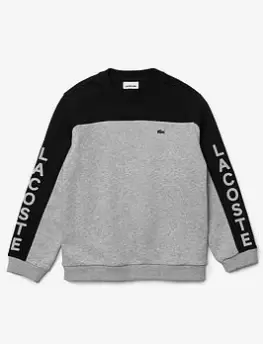 Image of Lacoste Boys Colour Block Sweatshirt - Grey Marl/black, Grey Marl/Black, Size 10 Years