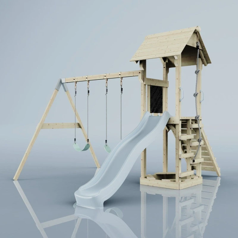 Image of OutdoorToys PolarPlay Tower Kids Wooden Climbing Frame - Swing Kari Mist in Beige Beige Unisex