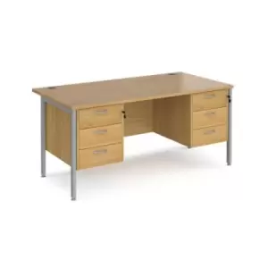Image of Office Desk Rectangular Desk 1600mm With Double Pedestal Oak Top With Silver Frame 800mm Depth Maestro 25 MH16P33SO