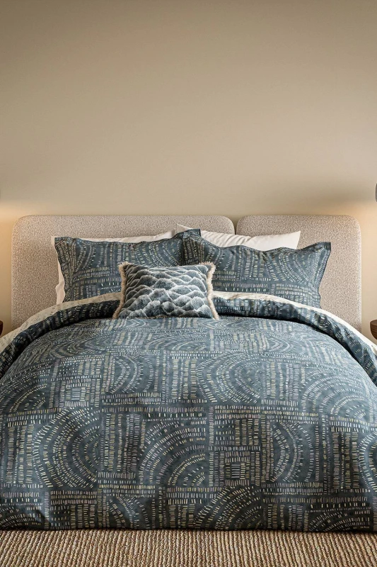 Image of Harlequin 'Frescoes' Cotton Duvet Cover Set in Blue Size: King Blue Unisex King