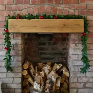 Image of 2.7m x 12cm Christmas Green Tinsel Garland with Holly & Baubles