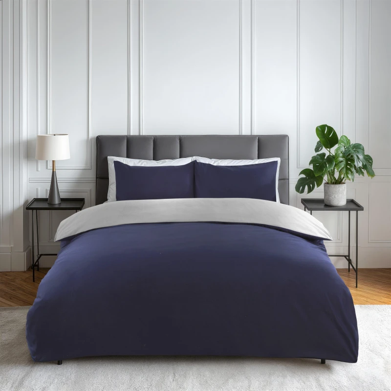 Image of Emma Barclay Duvet Set Reversible Non Iron Soft Touch Lyla Navy Blue/Grey unisex Single