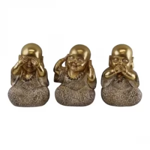 image of See No Evil, Hear No Evil, Speak No Evil Set of 3 Gold Buddha Ornaments