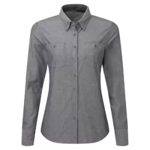 Image of Premier Womens/Ladies Chambray Organic Long-Sleeved Shirt (XS) (Grey Denim)