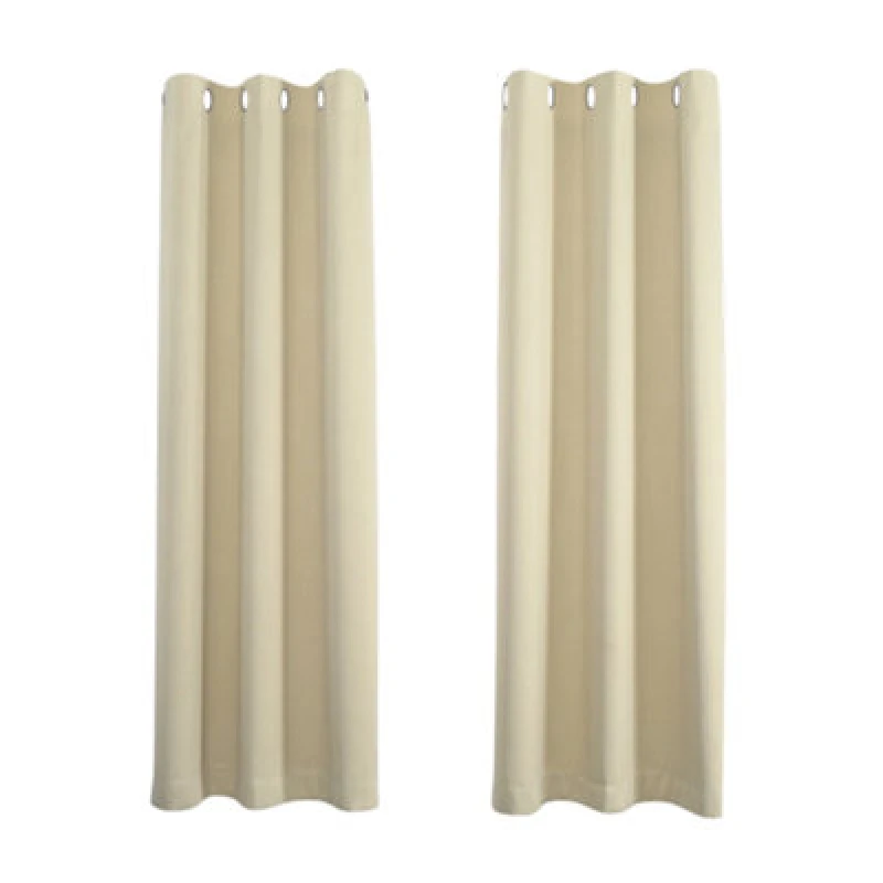Image of Happy Homewares Cream Eyelet Curtains - Thermal Blackout Curtains - 66 X 84" Drop - 2 Panel