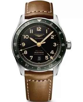 image of Longines Spirit Zulu Time Grey Dial Leather Strap Mens Watch L3.812.4.63.2 L3.812.4.63.2