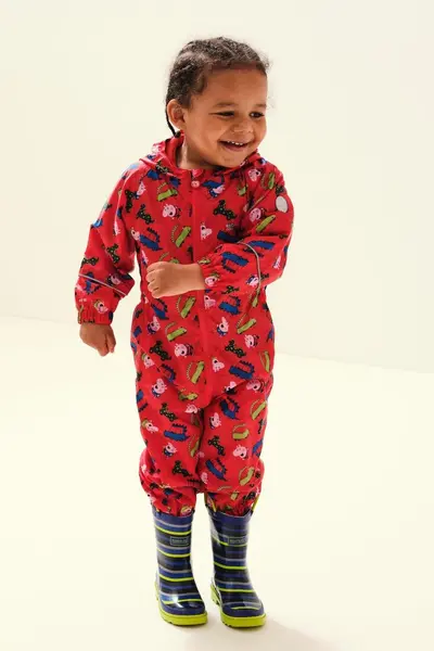 Image of Regatta 'Peppa Pobble' Waterproof Isolite 5,000 Outdoor Puddlesuit Crimson
