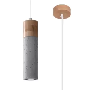 image of Zane Slim Pendant Ceiling Light Concrete Grey, Natural Wood