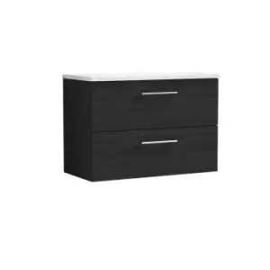 image of Nuie Arno 800mm Wall Hung 2 Drawer Vanity & Sparkling White Laminate Top Charcoal Black