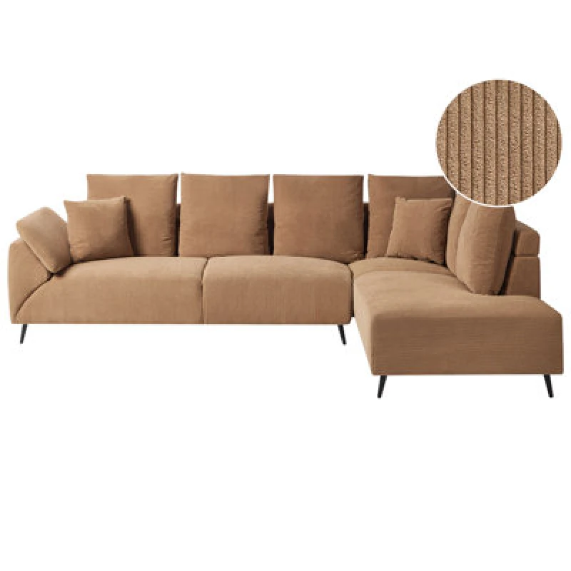 Image of Beliani Corner Sofa 4 Seater Lunner Corduroy Brown Left Hand