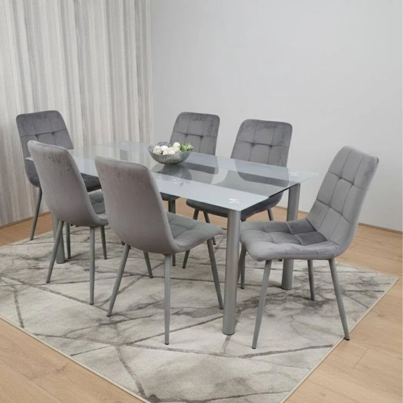 Image of KOSY KOALA Dining Table & 6 Chairs Modern Grey Table With 6 Chairs Grey Unisex