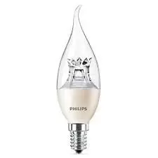 Image of Philips 4W LED E14 SES Bent-Tip Candle Very Warm White Dimmable - 45376600