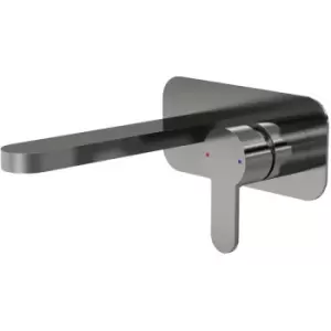 image of Arvan Brushed Gunmetal Wall Mounted 2 Tap Hole Basin Mixer with Plate - ARV728 - Brushed Gun Metal - Nuie