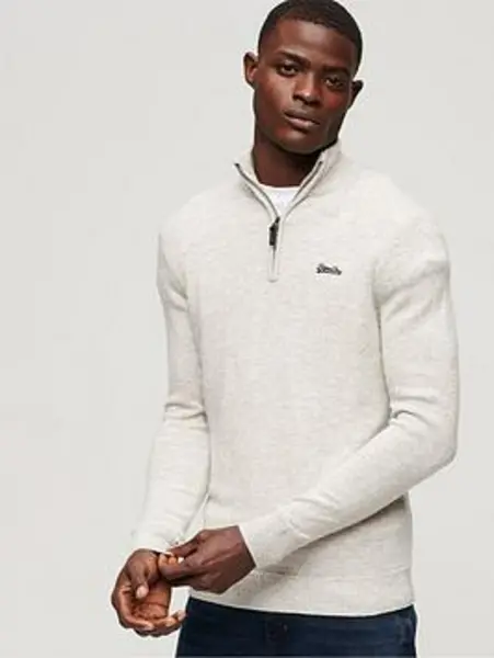 Image of Superdry Athletic Grey Marl Essential Embroidered Knit Half Zip Jumper