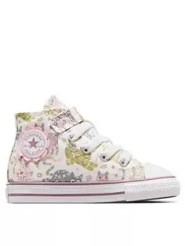 Image of Converse Chuck Taylor All Star Feline Florals 1v Infant Hi Top Trainers, Pink, Size 2 Younger