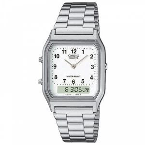 image of Casio AQ230A-7BMQ Mens Classic Combi Watch with Numeric Digits Silver with White Dial