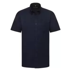 Image of Russell Collection Mens Short Sleeve Easy Care Oxford Shirt (14.5inch) (Bright Navy)