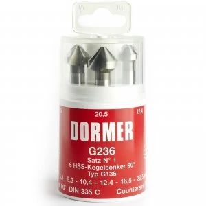 Dormer G2361 6 Piece HSS Straight Shank 90° Countersink Set