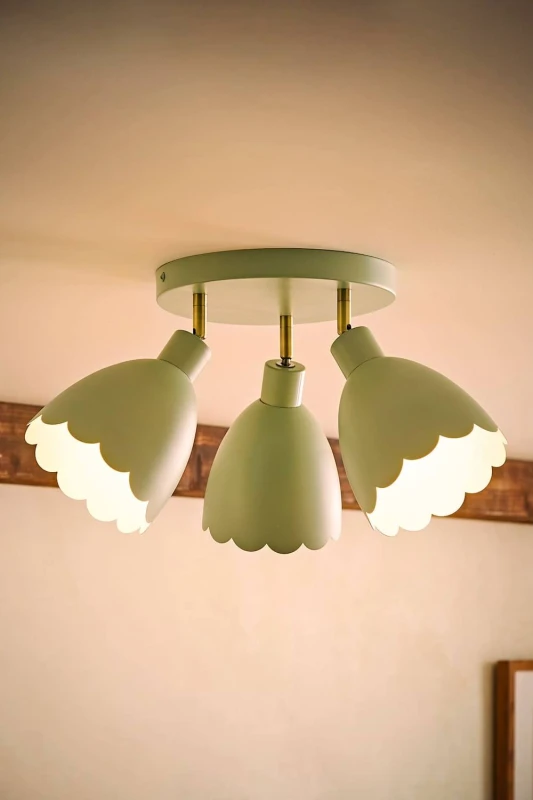 Image of ValueLights Millie Flower Style Scallop Adjustable Spotlight Ceiling Light & Bulbs in Pale Green Pale Green Unisex