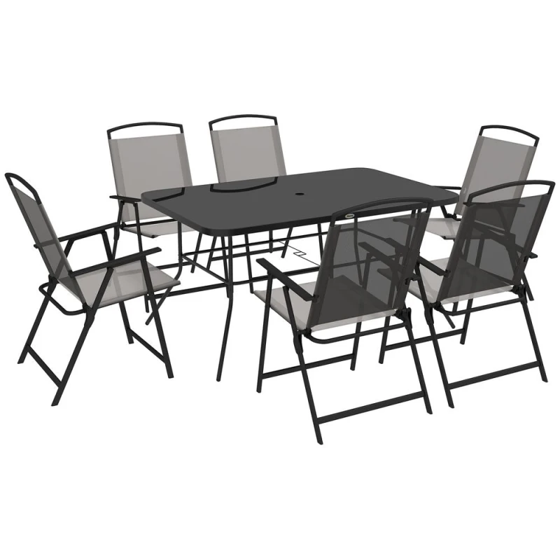 Image of Outsunny 7 Pieces Garden Table and Chairs with Tempered Glass Top Grey - Outsunny 5056725521707