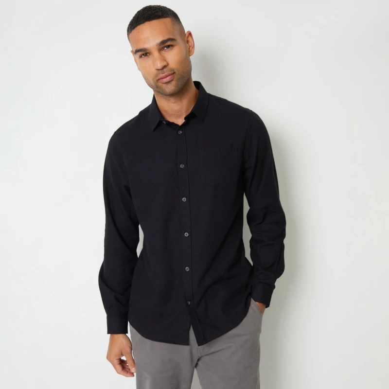 Image of Threadbare Brushed Cotton Long Sleeve Flannel Shirt - Black S