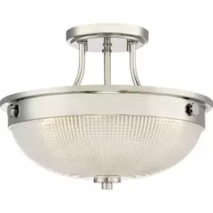 Image of 2 Bulb Semi Flush Light Highly Polished Nickel Finish LED E27 60W Bulb