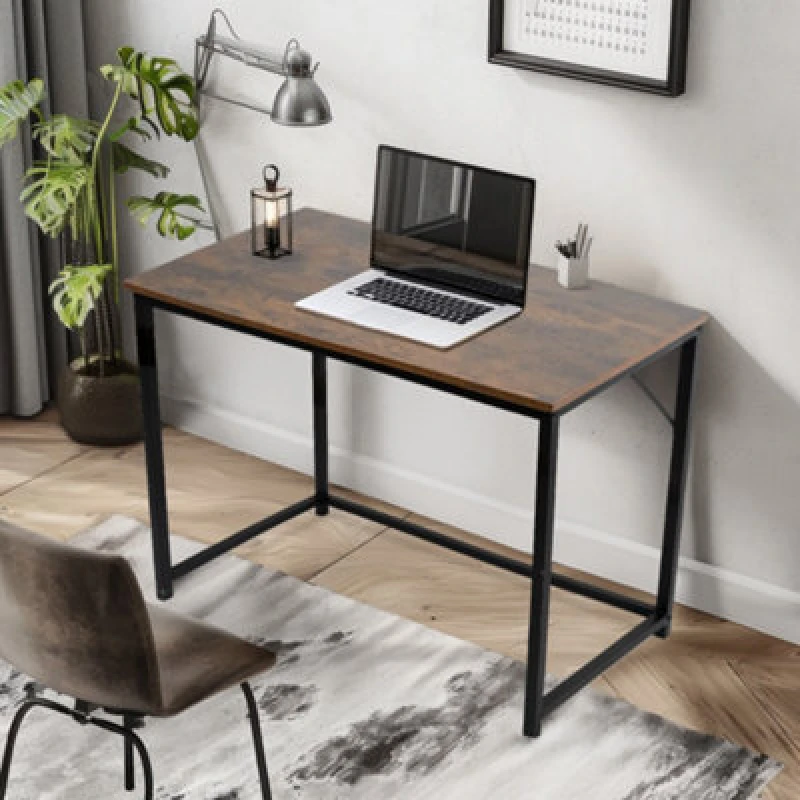 Image of House Of Home Computer Desk Rustic Dark Brown With Black Coated Metal Frame Versatile Gaming Desk, For Home And Office