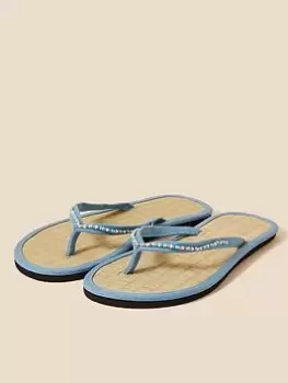 image of Accessorize Beaded Seagrass Flipflop, Blue, Size L, Women