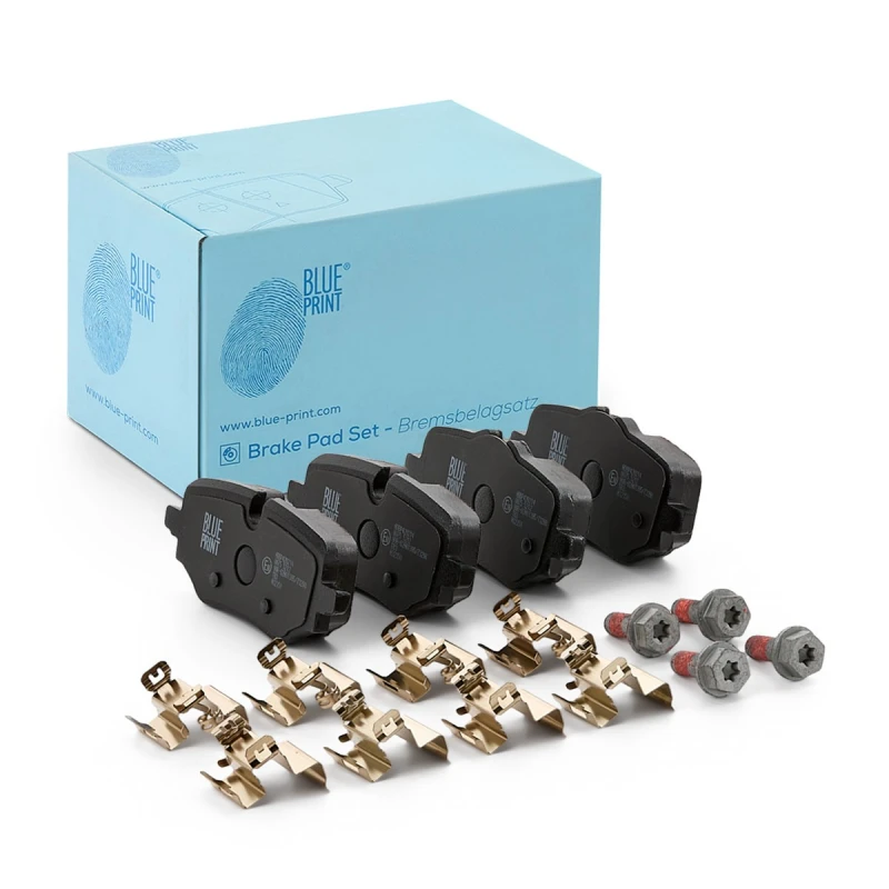 Image of Blue PRINT ADBP420214 Brake pad set Rear Axle, prepared for wear warning indicator, with fastening material Brake Pad Set,disc brake (402)