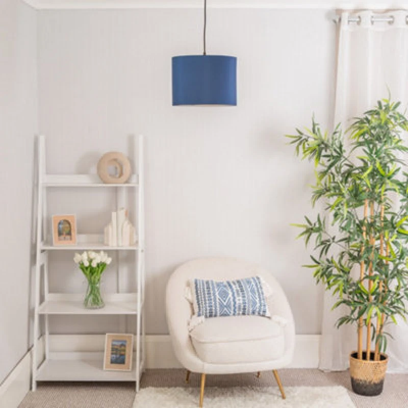 Image of ValueLights Torbery Set of 3 Nesting Easy Fit Light Shades with 10W LED Warm White Bulbs Navy