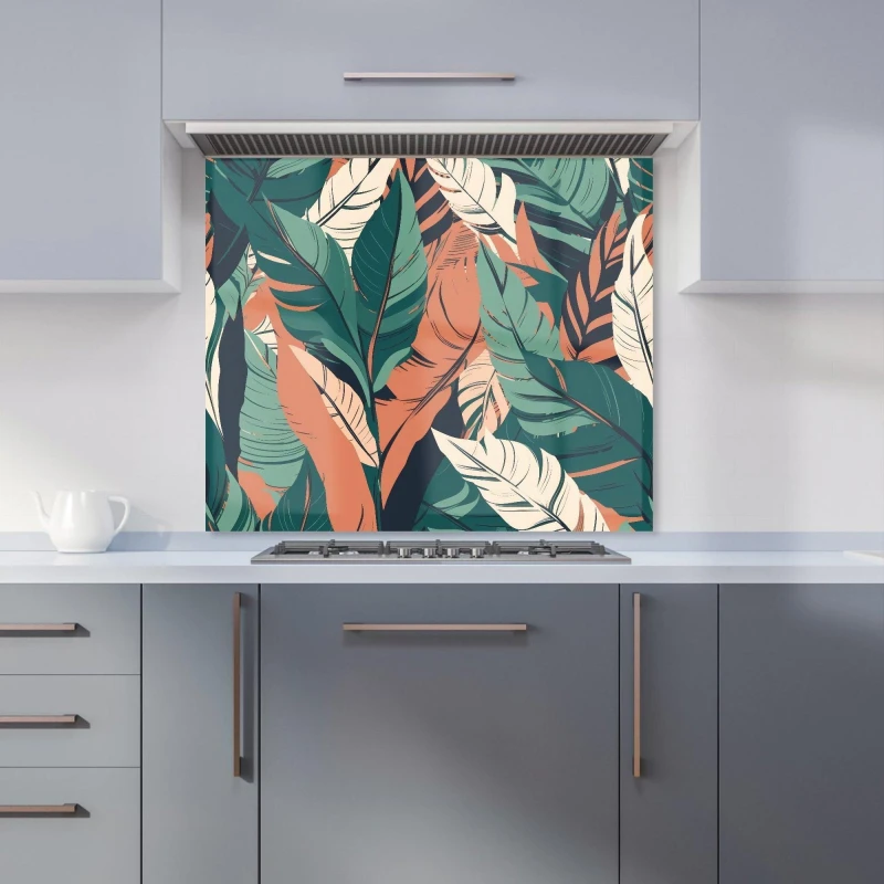 Image of Warren Reed - Designer Autumn Tropical Leaves Kitchen Splashback in Green Size: 600mm x 750mm Green Unisex 600mm x 750mm