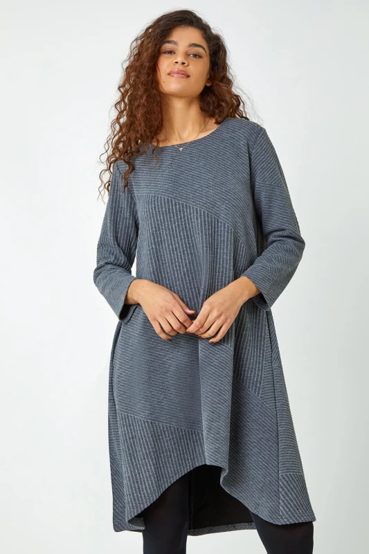 Image of Roman Ribbed Asymmetric Stretch Dress Dark Grey