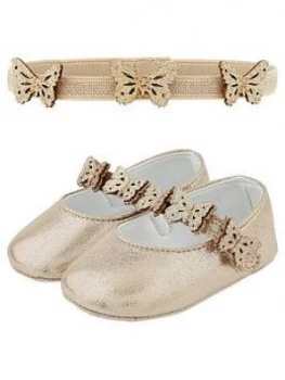 Image of Monsoon Baby Girls Savannah Bootie And Bando Set - Gold, Size 6-12 Months