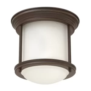 image of Hinkley Hadrian 1 Light Flush Mount Oil Rubbed Bronze with Opal Glass IP44