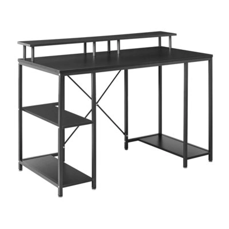 Image of Beliani Home Office Desk Caddo Black 120 Cm 60 Cm With Shelves