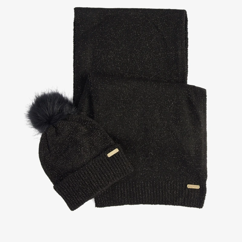 Image of Barbour International Sparkle Knit Beanie And Scarf Set Black female LGS0031BK111